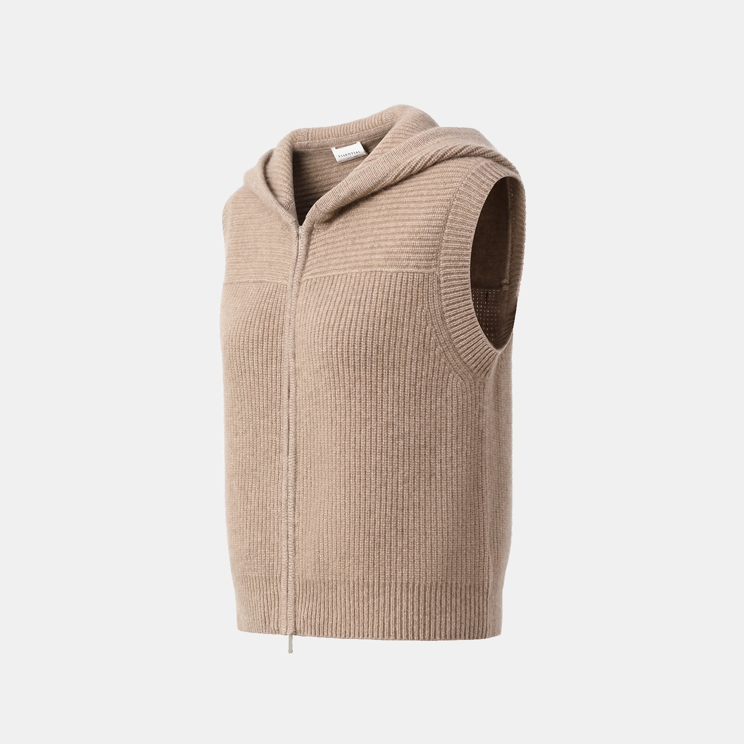 “Winter Diary” 100%Cashmere 連帽拉鏈背心—Earl Grey