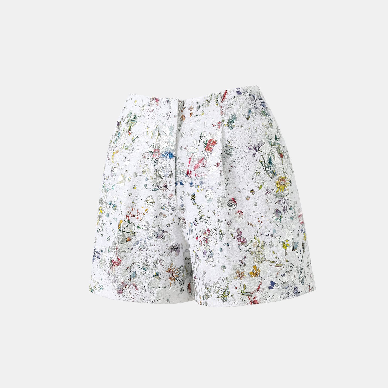 “Imperial Garden Teatime” 義大利銀箔貼花工藝肌理面料輕國風短褲—蝶影醺夢