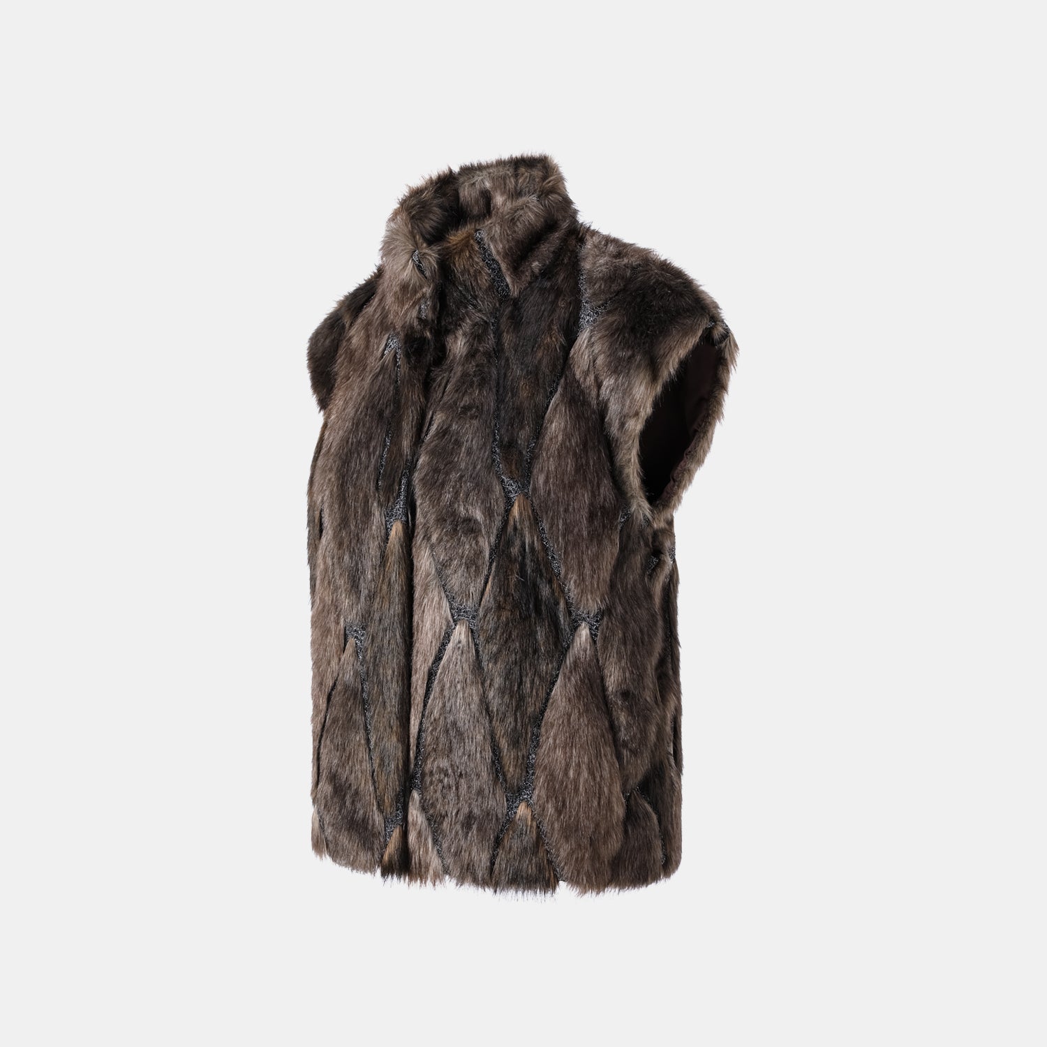 義大利製蕾絲拼接工藝環保皮草馬甲-短 — 滿天星