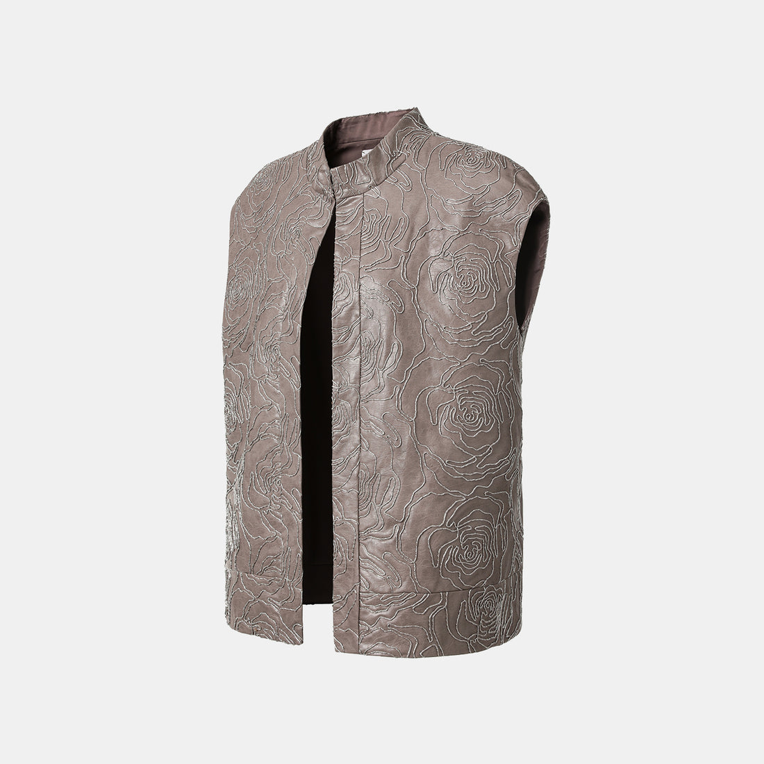 “Winter Diary” 法國純素皮羽脊絲繡Oversized背心—Rose in Haze浮影薔薇