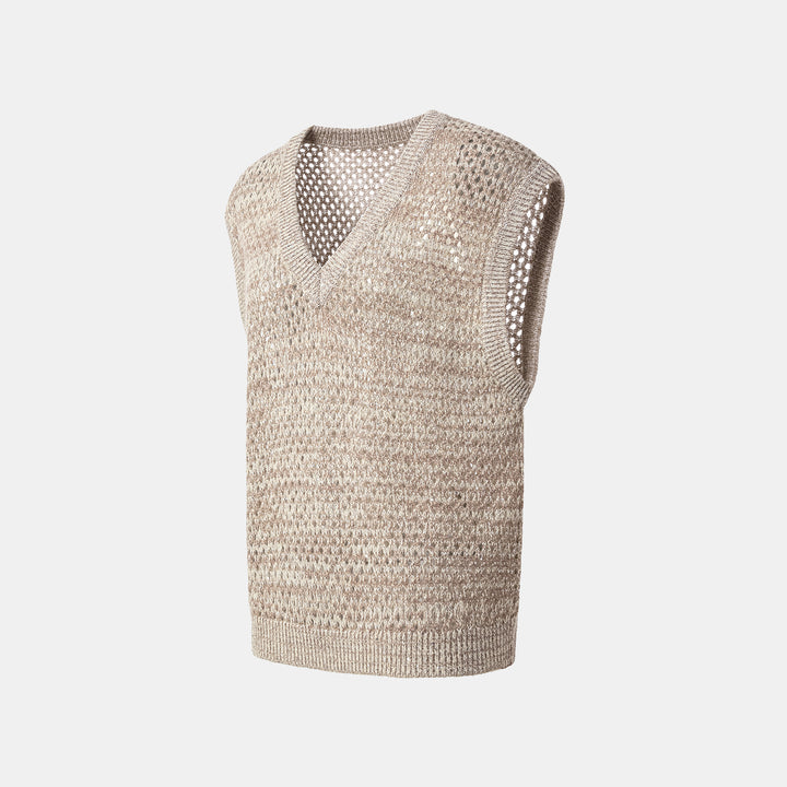 "Chelsea Citywalk." 100% Cashmere 亮片蕾絲編織工藝針織背心—Almond Cappuccino