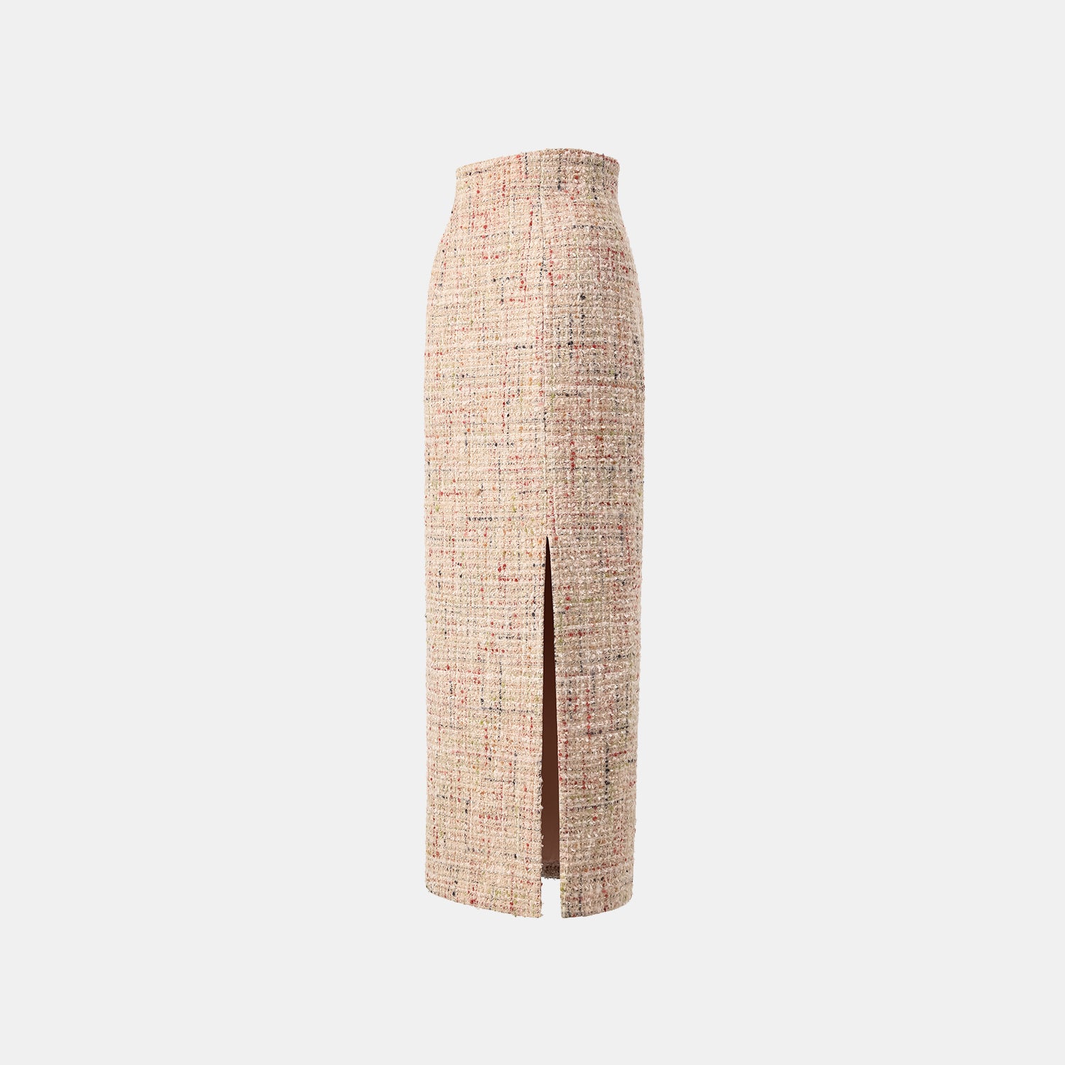 “Chelsea teatime.” Tweed pencil skirt—Berry latte 