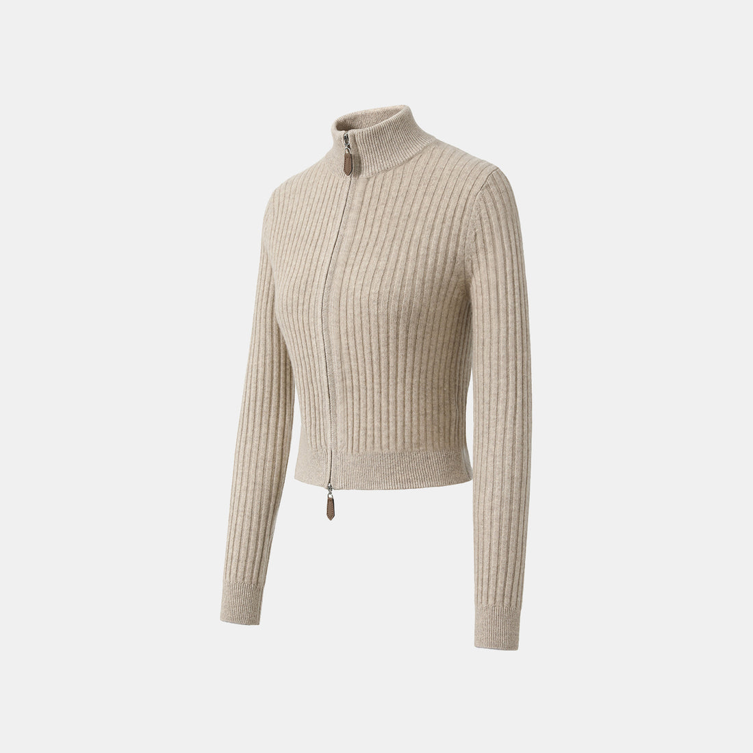 “Winter Diary” 100% Cashmere柔韌羅紋合身立領針織外套—Sunwarmed Hay乾草暖香