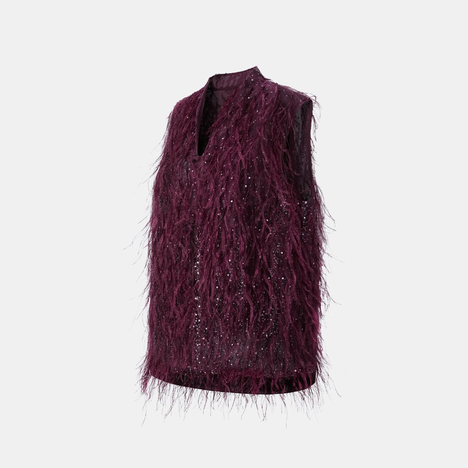 “Welcome to my party.” 珠繡羽毛工藝輕國風馬甲背心—Wine.