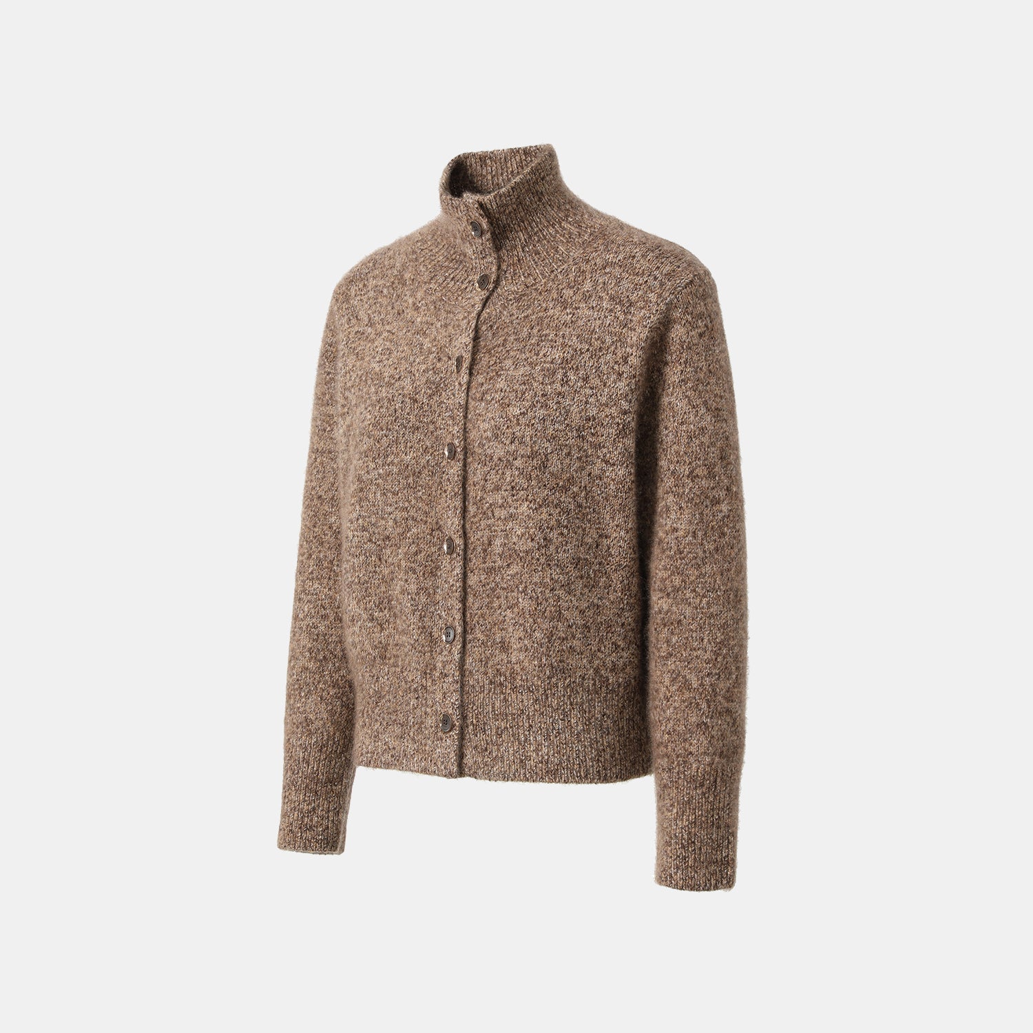 “Winter Diary” Cashmere真絲霧染絨柔細針立領外套—Cocoa marl胡桃可可