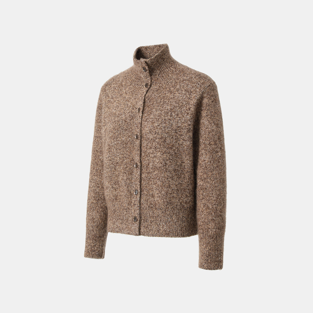 “Winter Diary” Cashmere真絲霧染絨柔細針立領外套—Cocoa marl胡桃可可