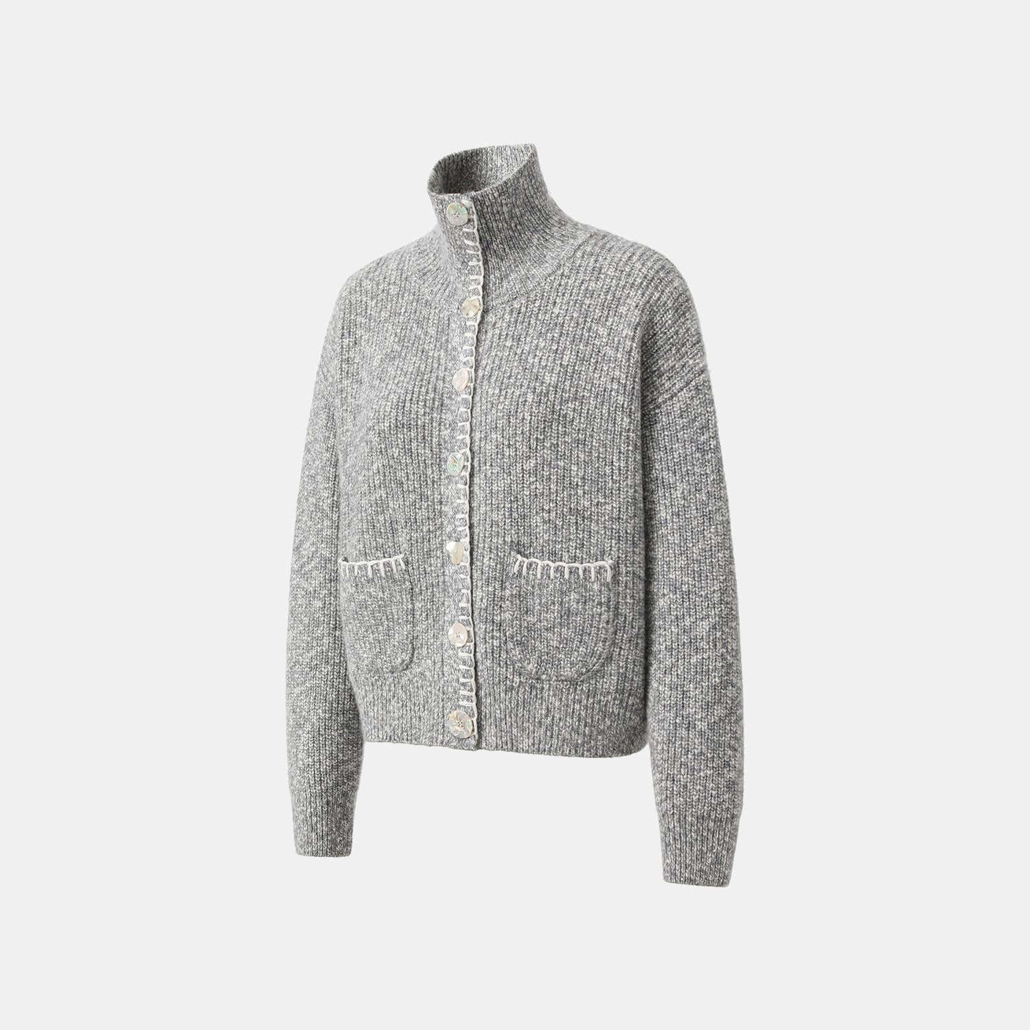 “Winter Diary” 100% Cashmere霧染細針羅紋邊飾高領針織外套—Soft Rain雨的氣息