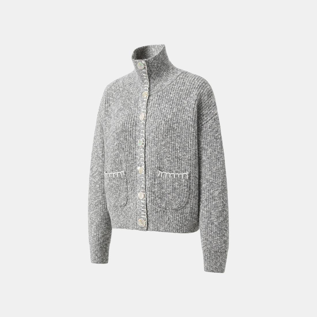 “Winter Diary” 100% Cashmere霧染細針羅紋邊飾高領針織外套—Soft Rain雨的氣息