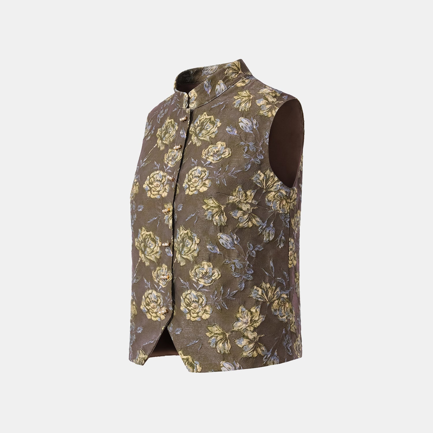 "Imperial Garden Teatime" Silk Wool Light Chinese Style Suit - Coffee 