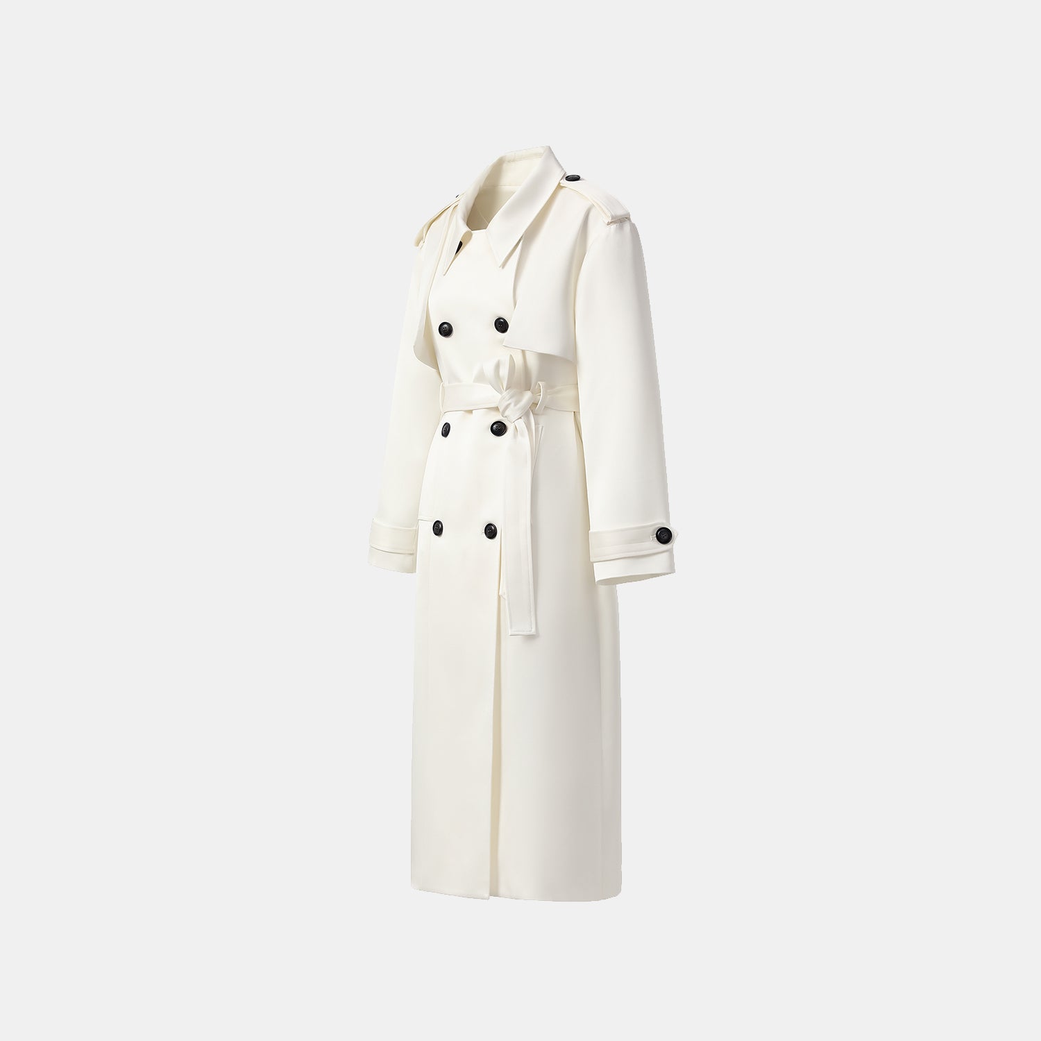 "London Everyday" Acetate Satin Long Trench Coat - White 
