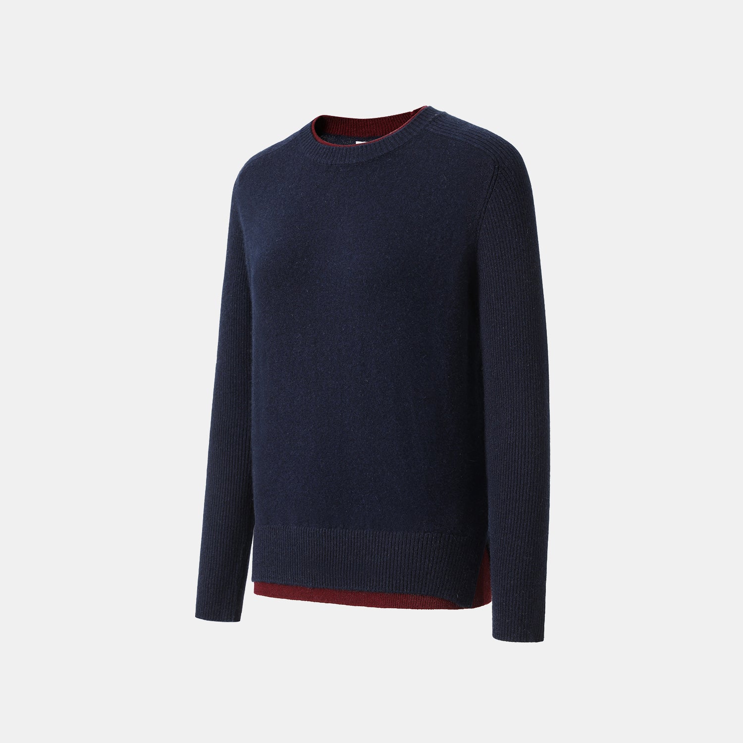 “Winter Diary” 100% Cashmere假兩件式羅紋拼接針織上衣—Velvet Navy靜夜沉藍