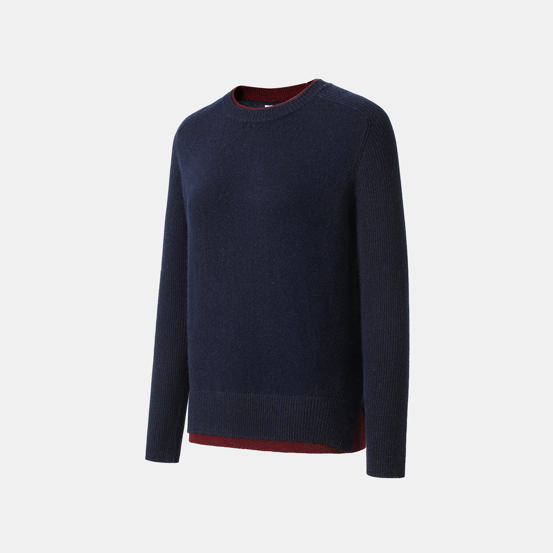 “Winter Diary” 100% Cashmere假兩件式羅紋拼接針織上衣—Velvet Navy靜夜沉藍