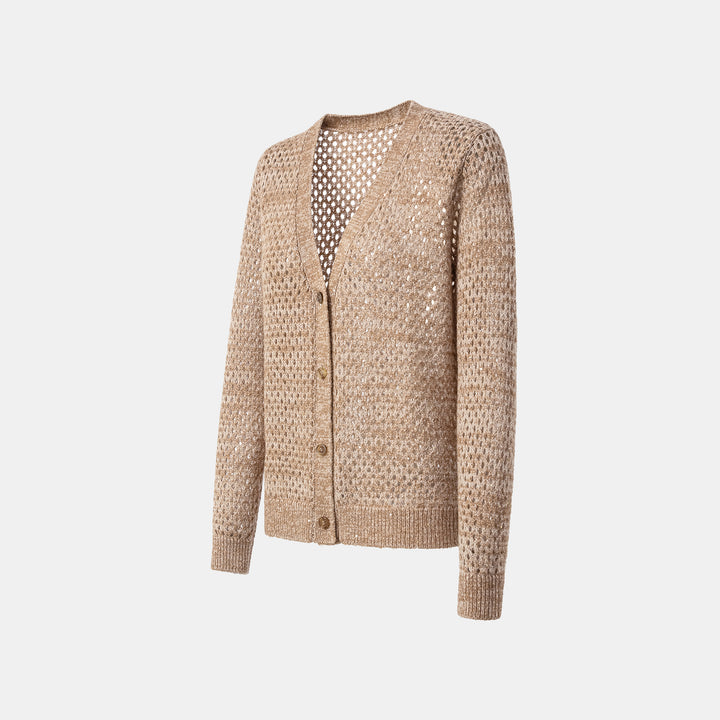 "Chelsea Citywalk." 100% Cashmere 亮片蕾絲編織工藝針織開衫—Cinnamon Latte