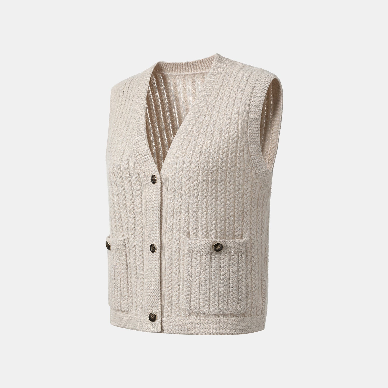 “Autumn Diary” 100% Cashmere 立體細麻花星點亮片針織背心—Nordic Dawn北境黎明