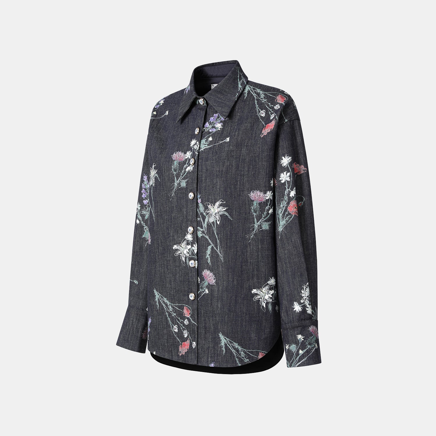 “Easy Go Chic”義大利浮描蠟花繪印工藝牛仔襯衫—Blue Bloom藍野花語