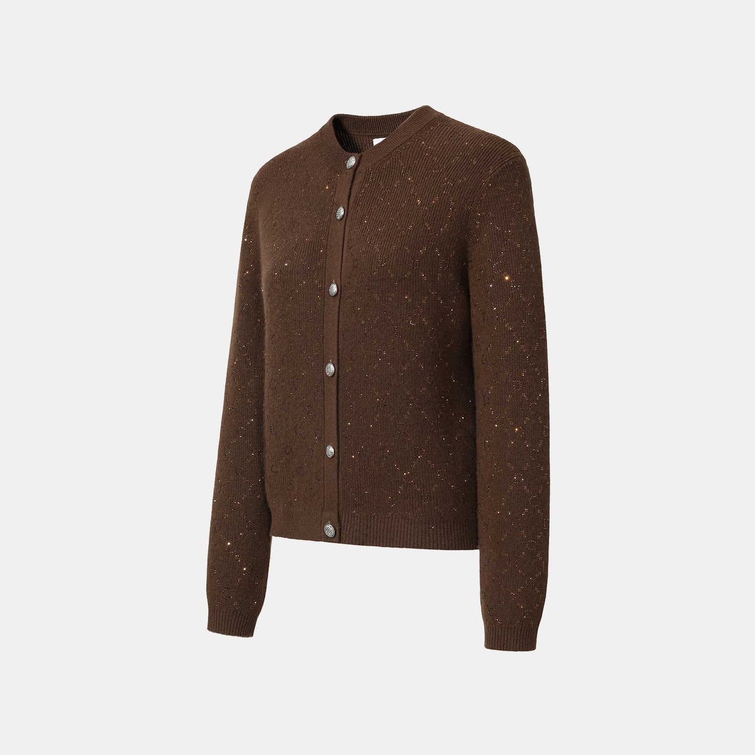 “Autumn Diary” 100% Cashmere立體鑽飾Monogram嵌花針織外套—Mocha Truffle摩卡松露