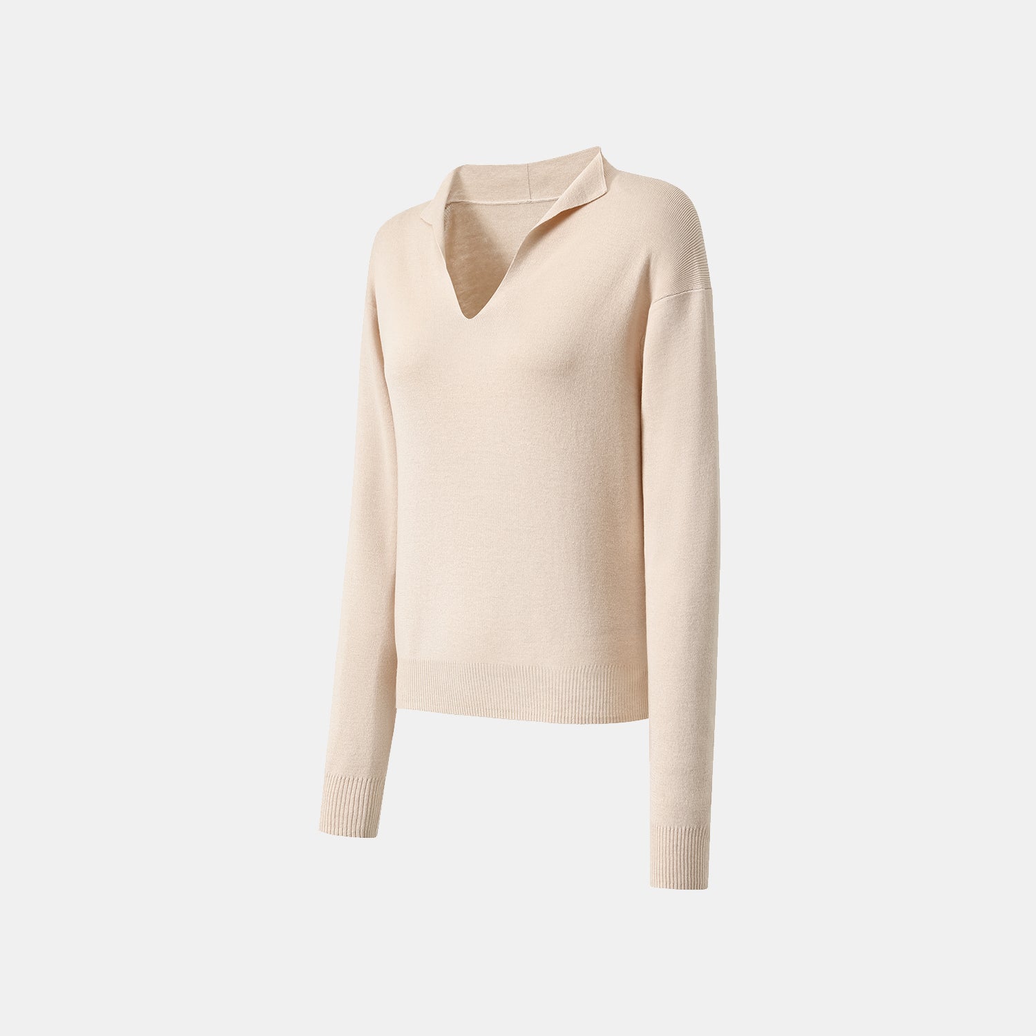 “Spring diary.” Silk Cashmere真絲喀什米爾V領上衣—Beige