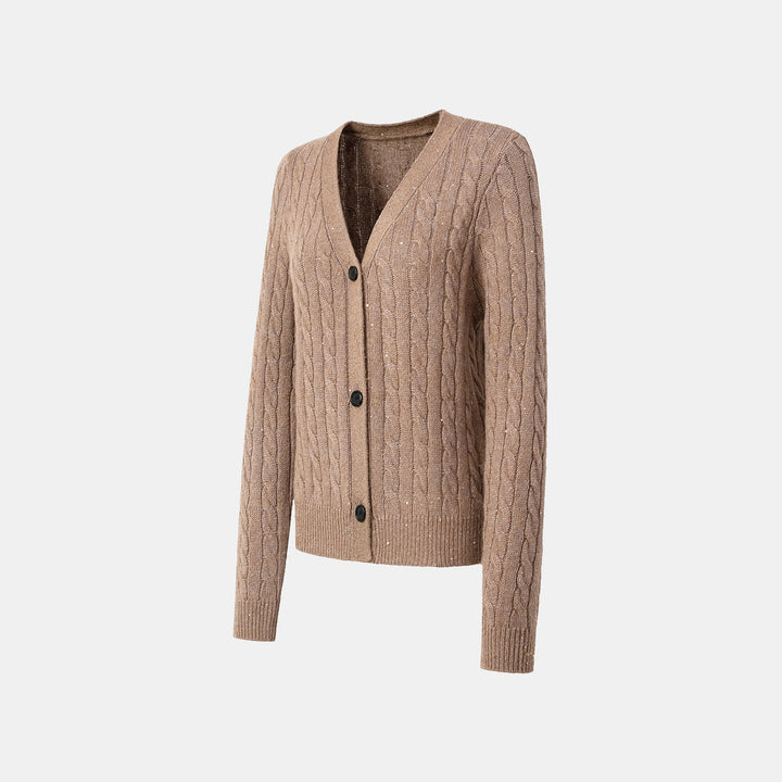 “Winter diary.” 100% Cashmere 亮片麻花編織針織開衫—Harmony