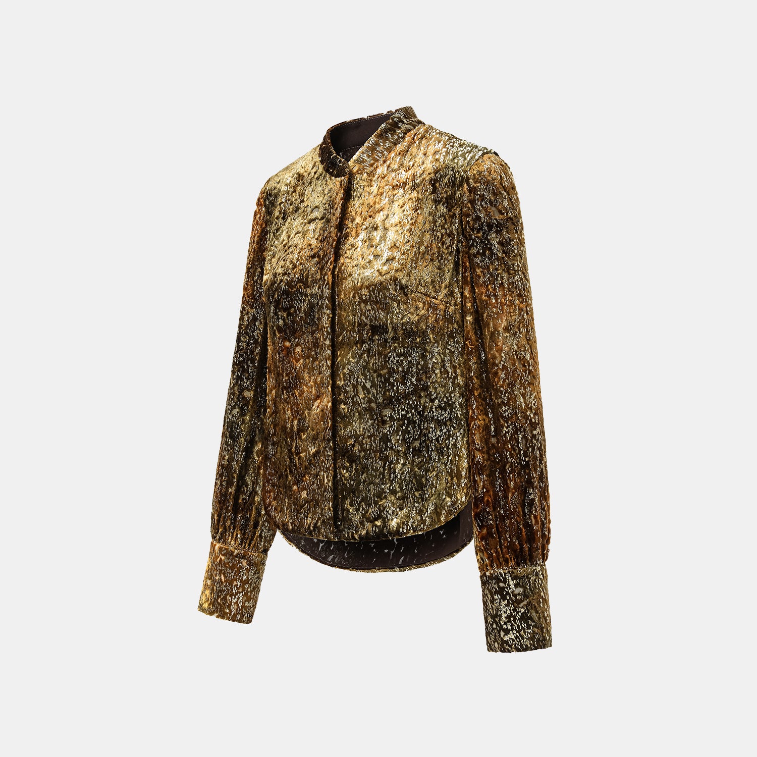 "Imperial Garden Teatime" Silk Velvet Chinese Style Shirt - Late Autumn Amber 