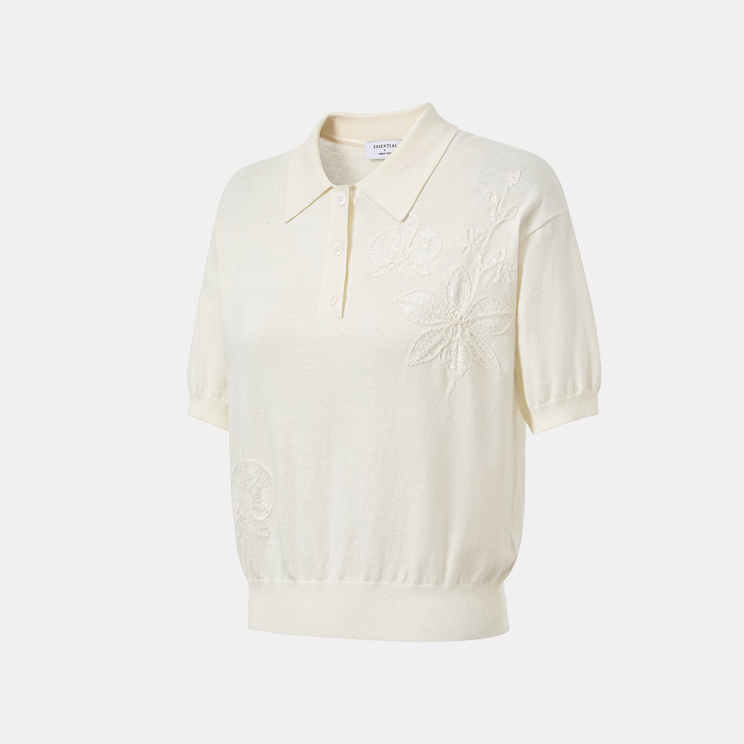 “春意” 立體刺綉工藝蠶絲針織輕國風休閒上衣—Ivory