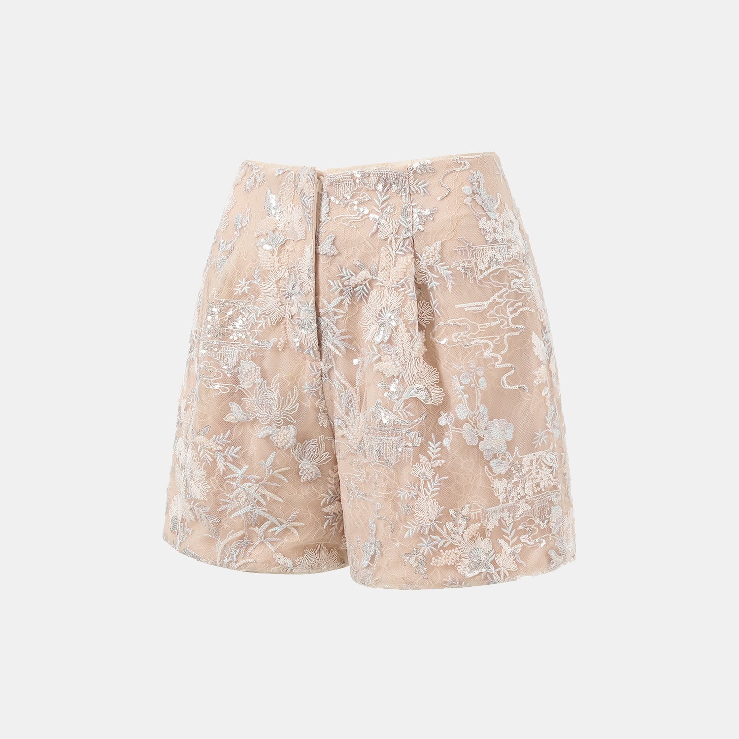 "Imperial Garden Teatime"點景白描奢華珠繡輕國風蕾絲短褲—Petal Silhouette花間影