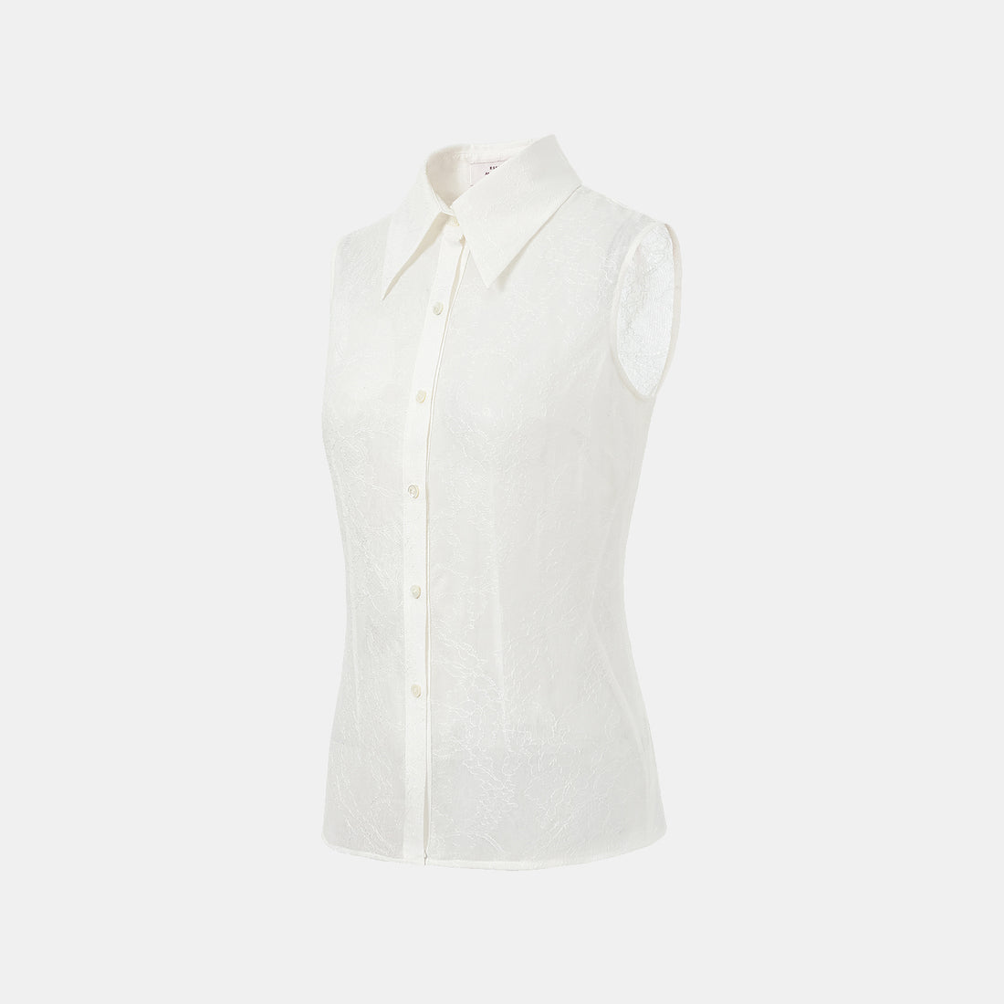 "Daytime Sparkle." Sleeveless shirt with French premium laminated lace