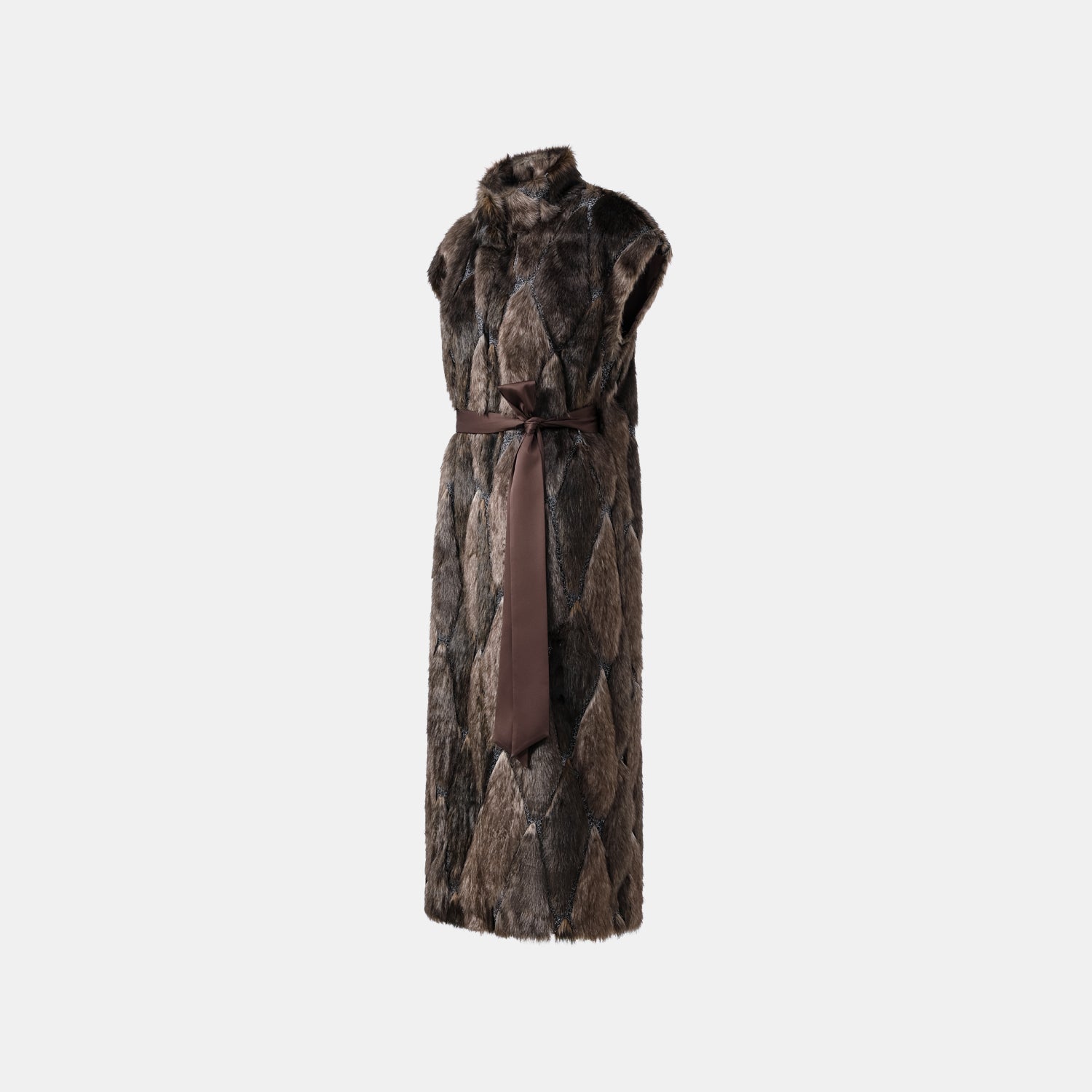 義大利製蕾絲拼接工藝環保皮草馬甲-長 — 滿天星