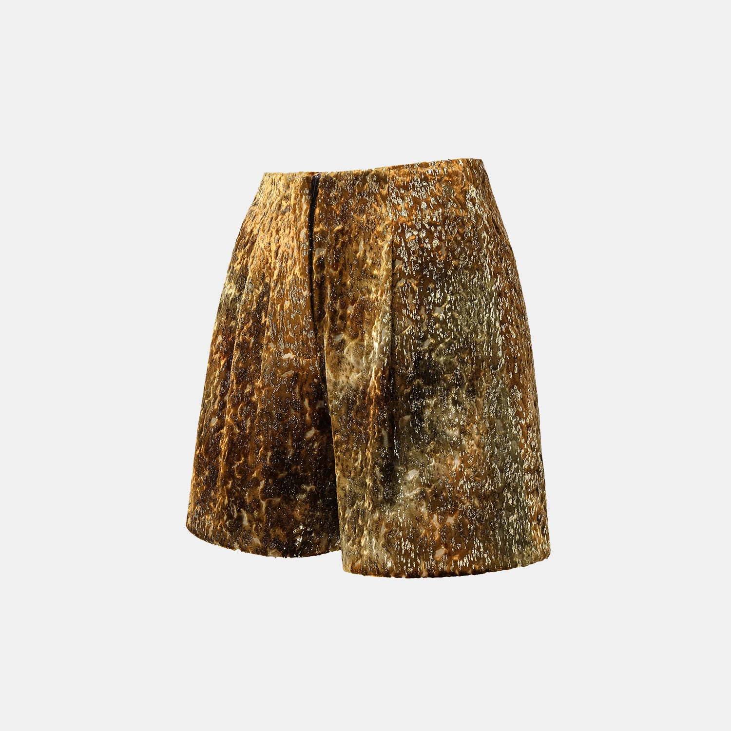 "Imperial Garden Teatime" Silk Velvet Chinese Style Shorts - Late Autumn Amber 