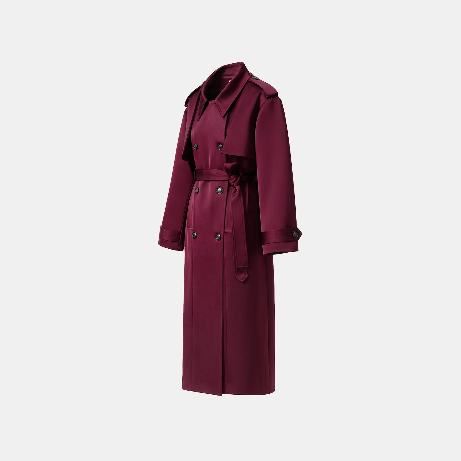 "London Everyday" Acetate Satin Long Trench Coat - Purple 