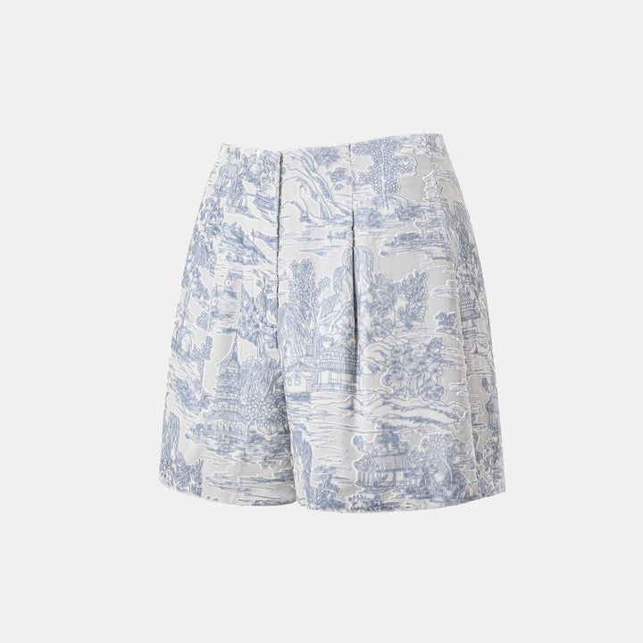 "Imperial Garden Teatime" Silk Velvet Devoré Shorts - Xingyu Liyun 