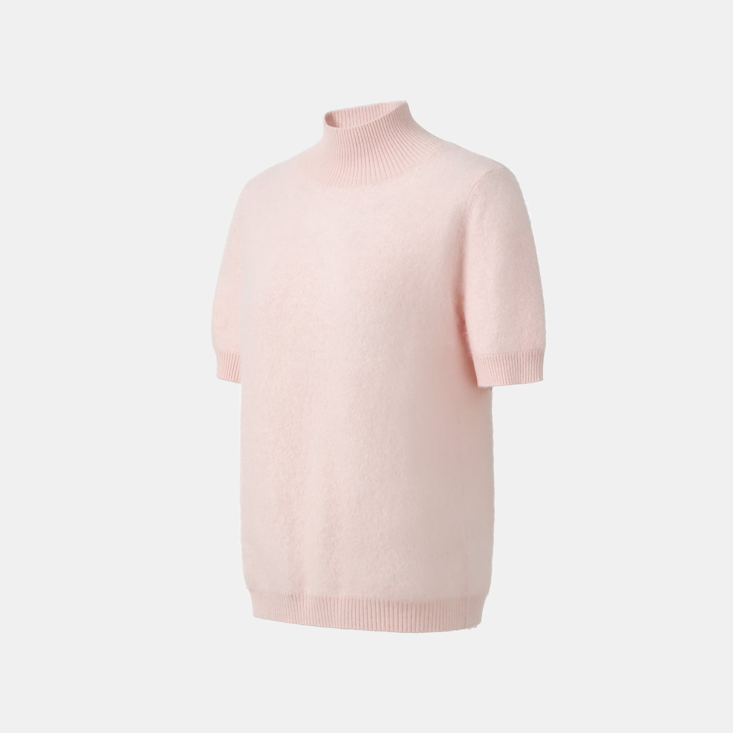 “Winter Diary” 100%Cashmere極細絨柔梳纖工藝立領五分袖上衣—Cotton Blush棉花蜜粉