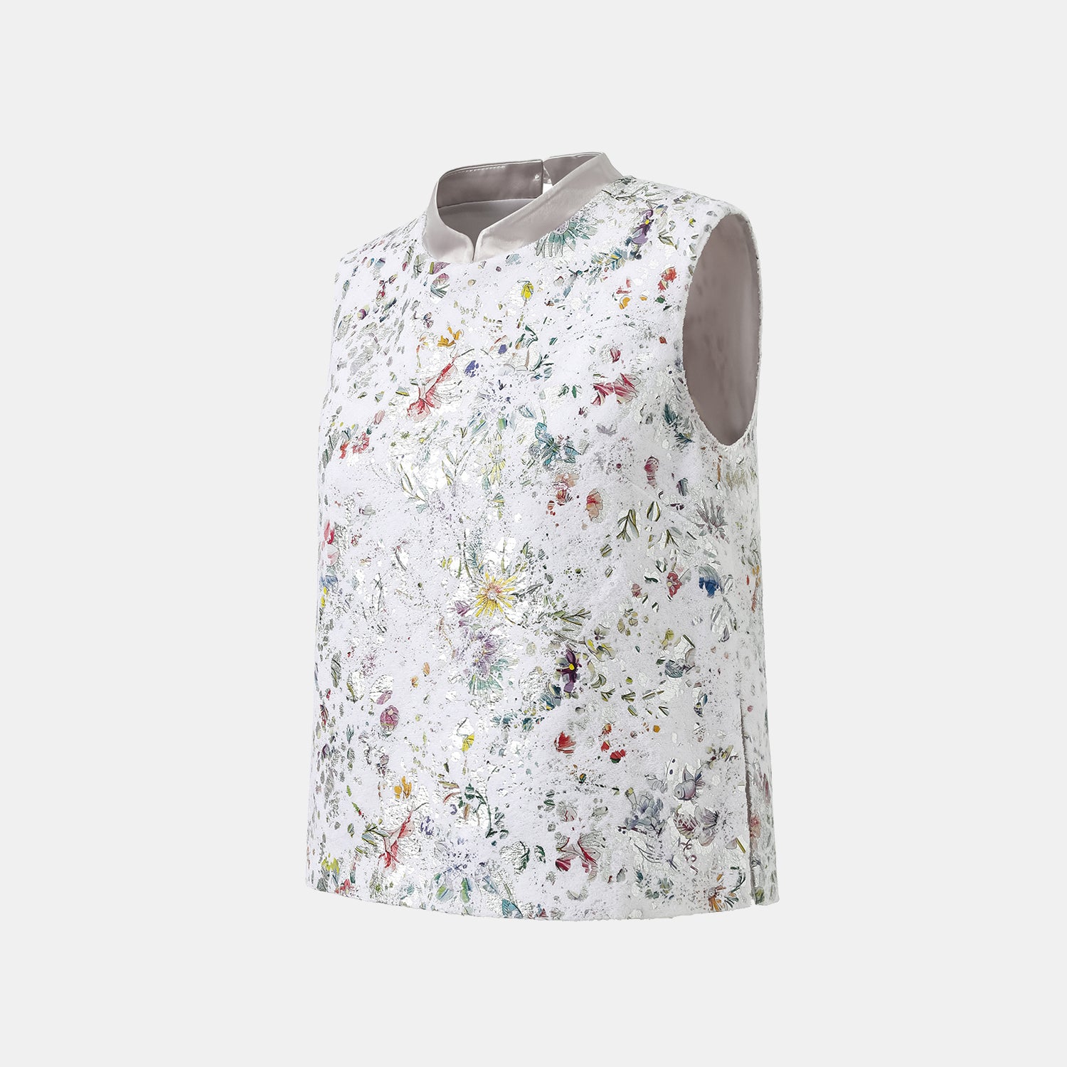 “Imperial Garden Teatime” 義大利銀箔貼花工藝肌理面料輕國風背心—蝶影醺夢