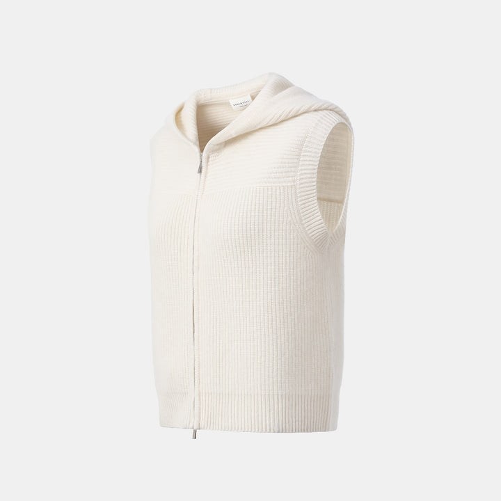 “Winter Diary” 100%Cashmere 連帽拉鏈背心—Milk