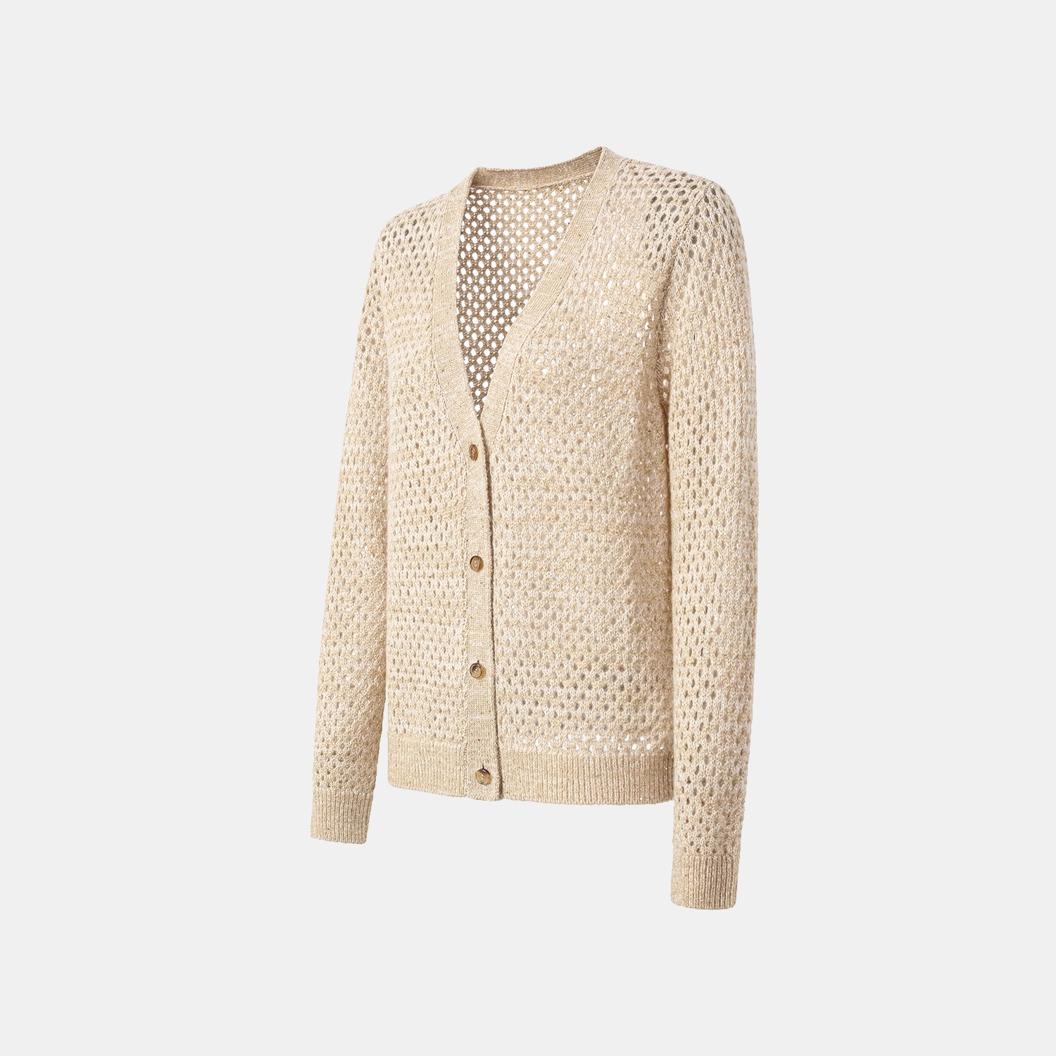 "Chelsea Citywalk." 100% Cashmere 亮片蕾絲編織工藝針織開衫—Honey Latte