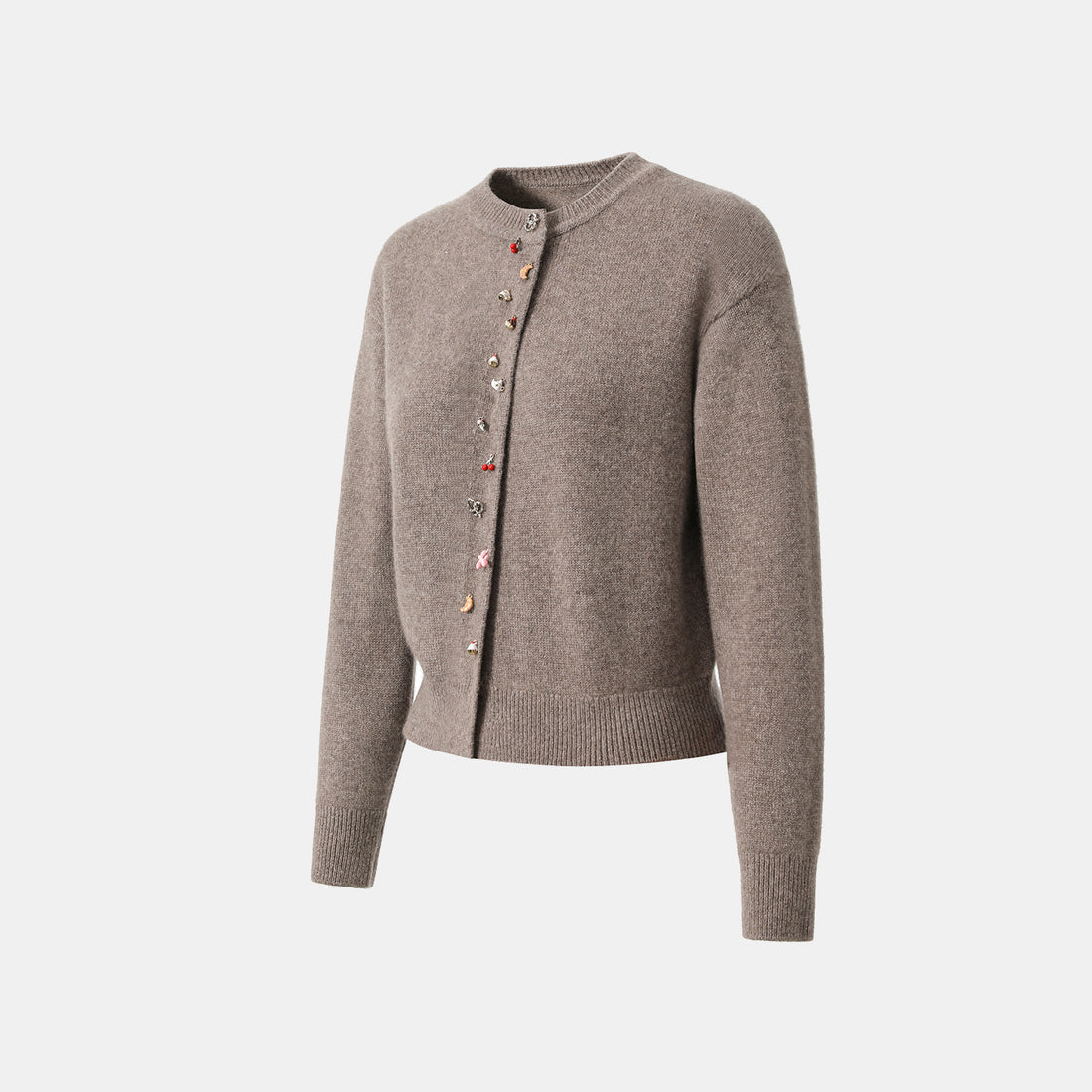 “Autumn Diary” 100% Cashmere斜襟立體釦飾針織外套—Cacao Butter可可巴特