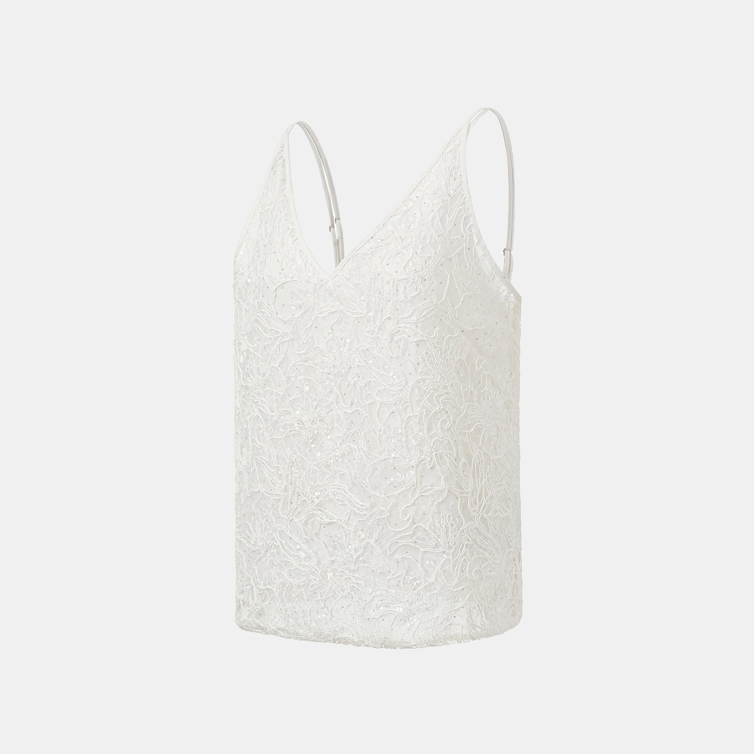 “Gallery Hours.” 棉芽藏鑽蕾絲細肩帶背心