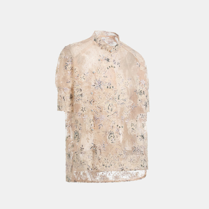 "Imperial Gala." Luxurious lace and beaded Chinese style short-sleeved blouse 