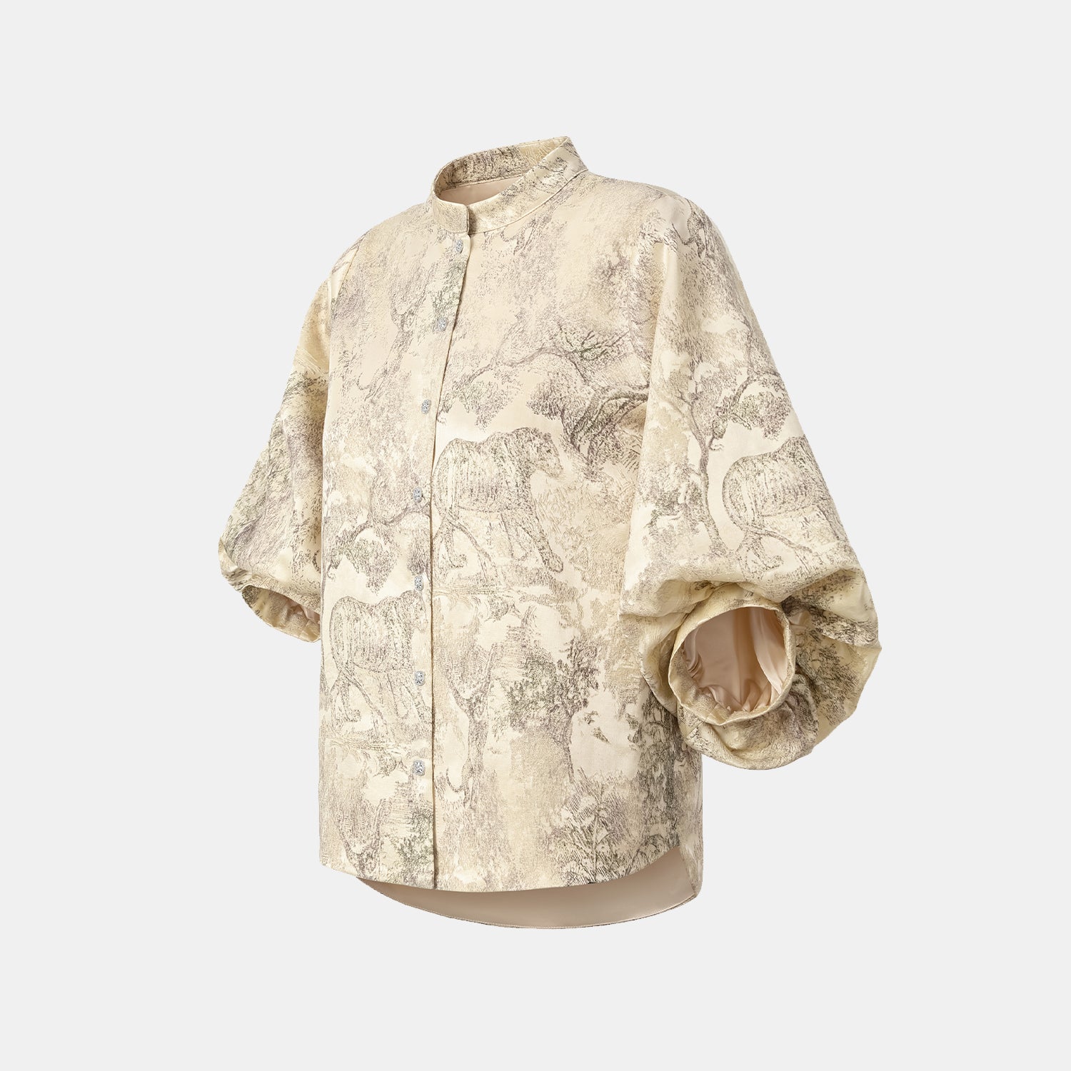 "Imperial Garden Teatime” 刺繡提花真絲羊毛襯衫—綠