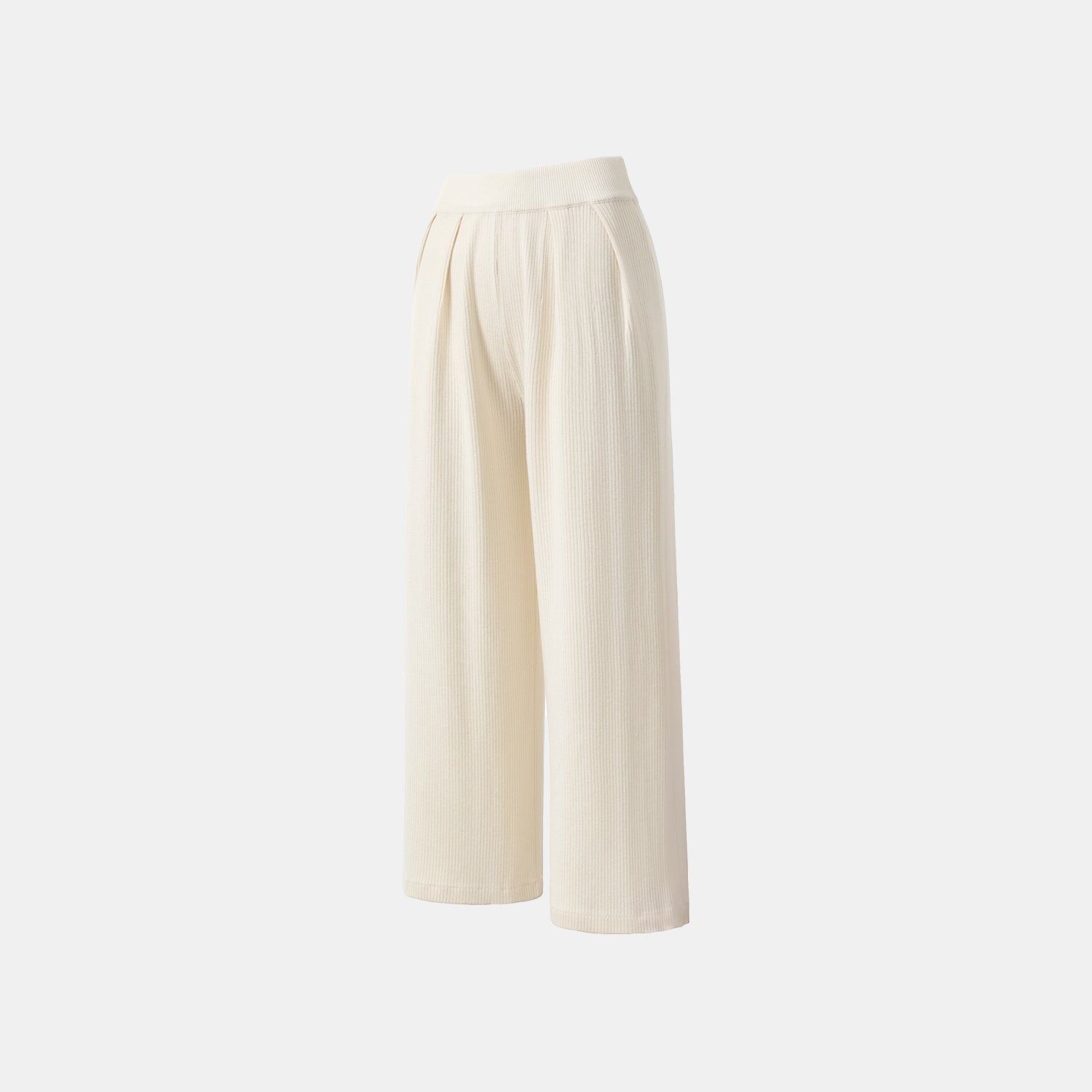 “Spring diary.” Silk Cashmere真絲喀什米爾針織立體打褶闊腿褲—Ivory