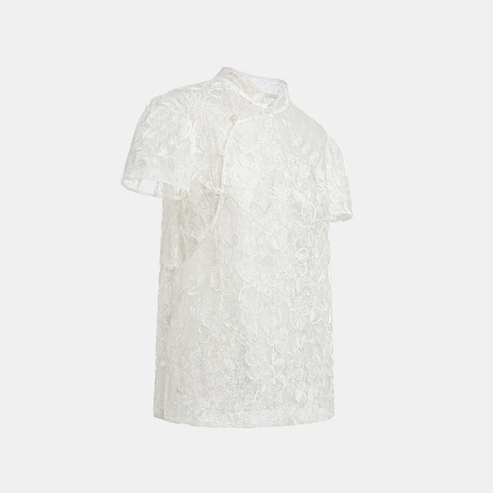 “春裳雅集” 立體刺繡工藝蕾絲國風短袖上衣