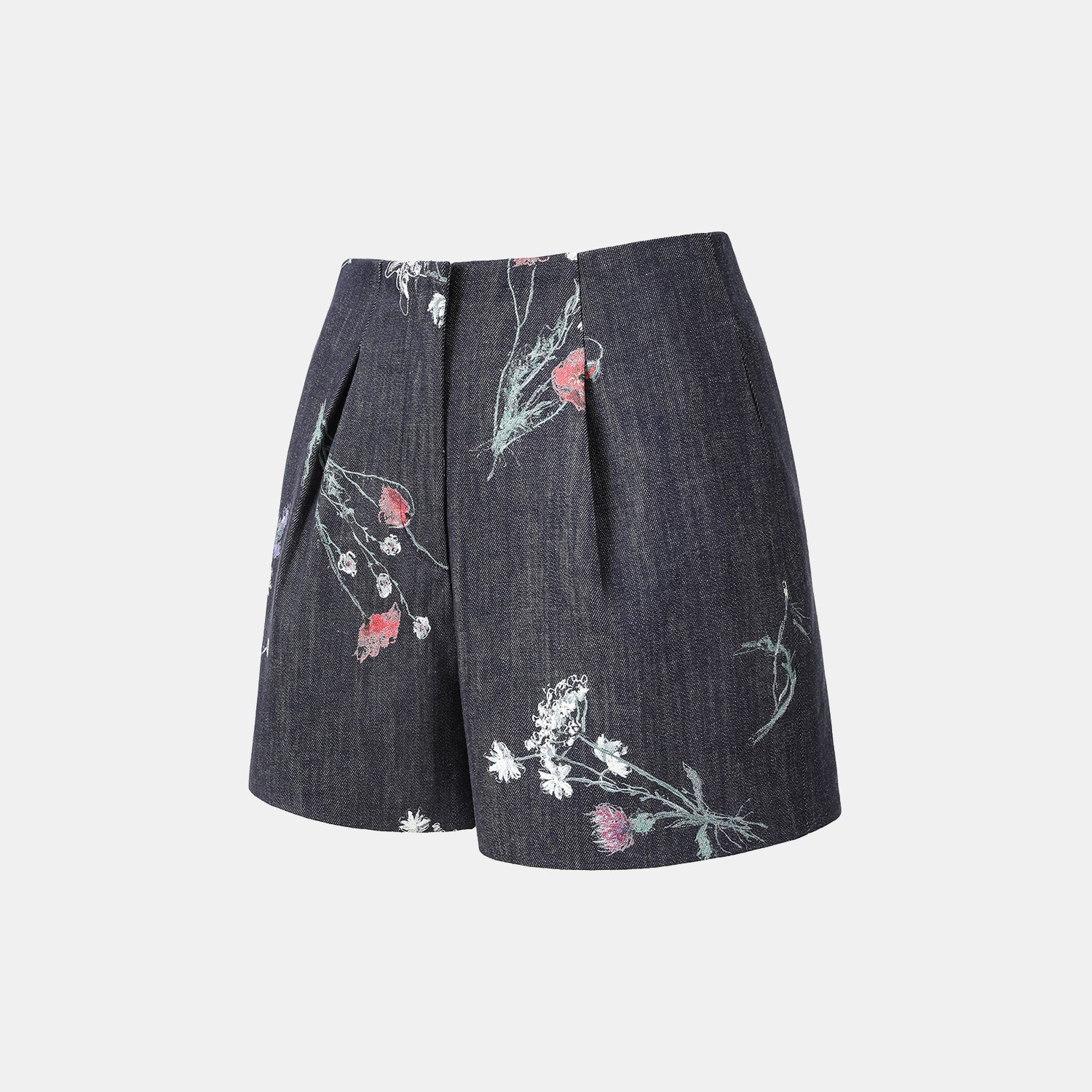 “Easy Go Chic” 義大利浮描蠟花繪印工藝牛仔短褲—Blue Bloom藍野花語