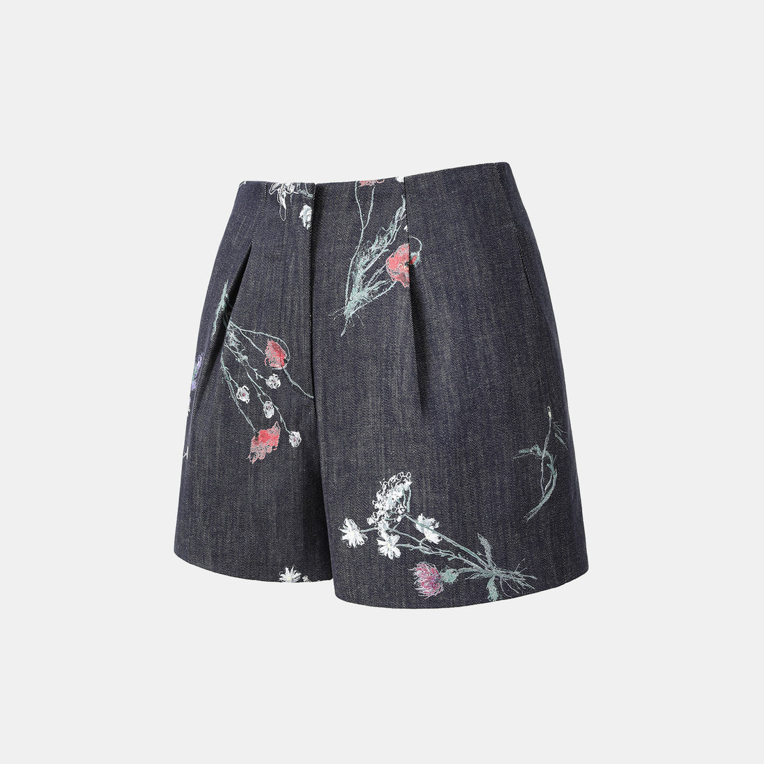 “Easy Go Chic” 義大利浮描蠟花繪印工藝牛仔短褲—Blue Bloom藍野花語