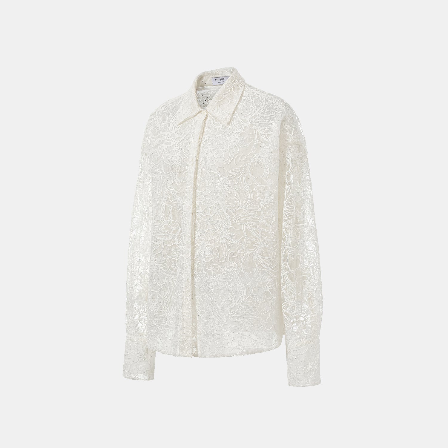 “Gallery Hours.”  棉芽藏鑽蕾絲Oversized襯衫