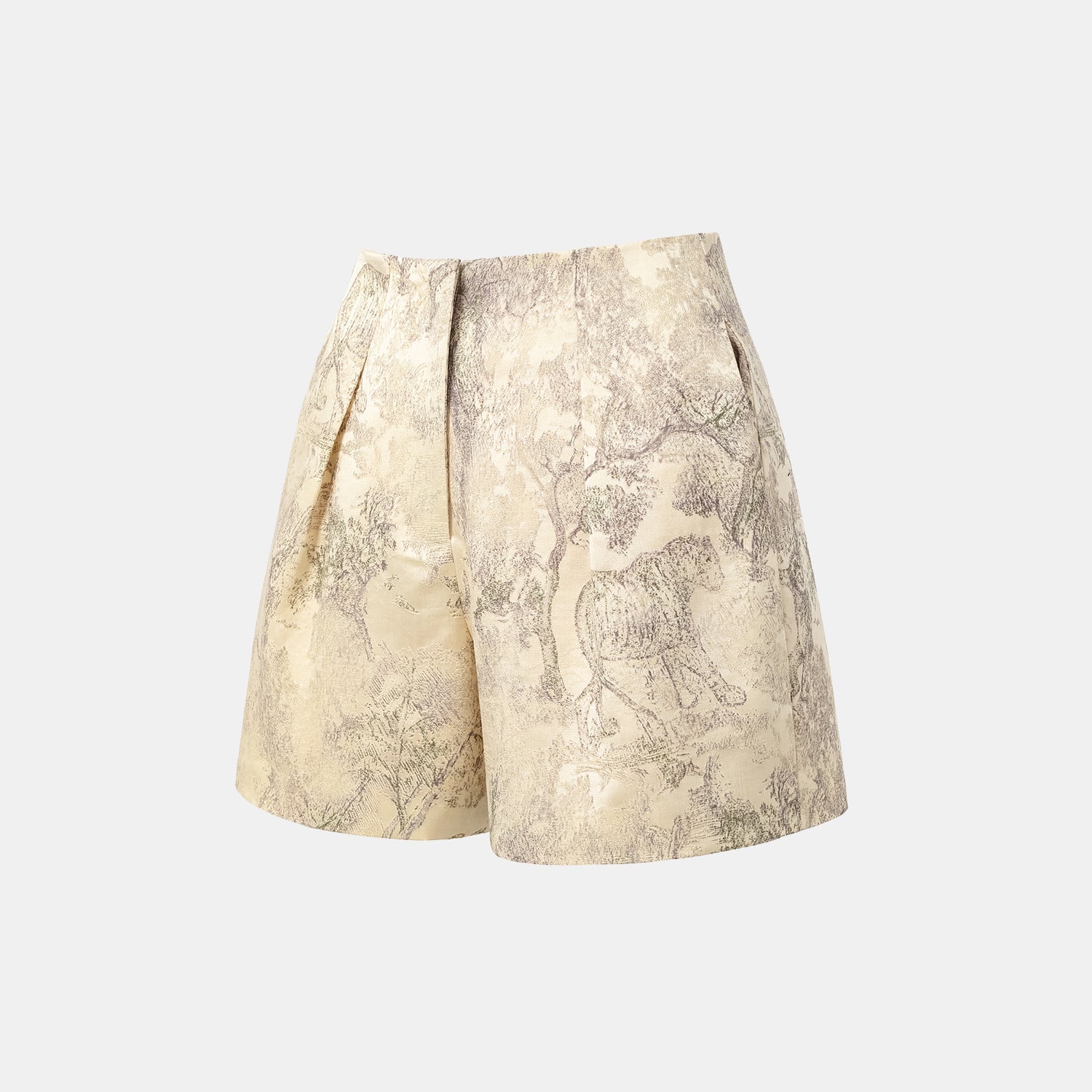 "Imperial Garden Teatime” 刺繡提花真絲羊毛短褲—綠