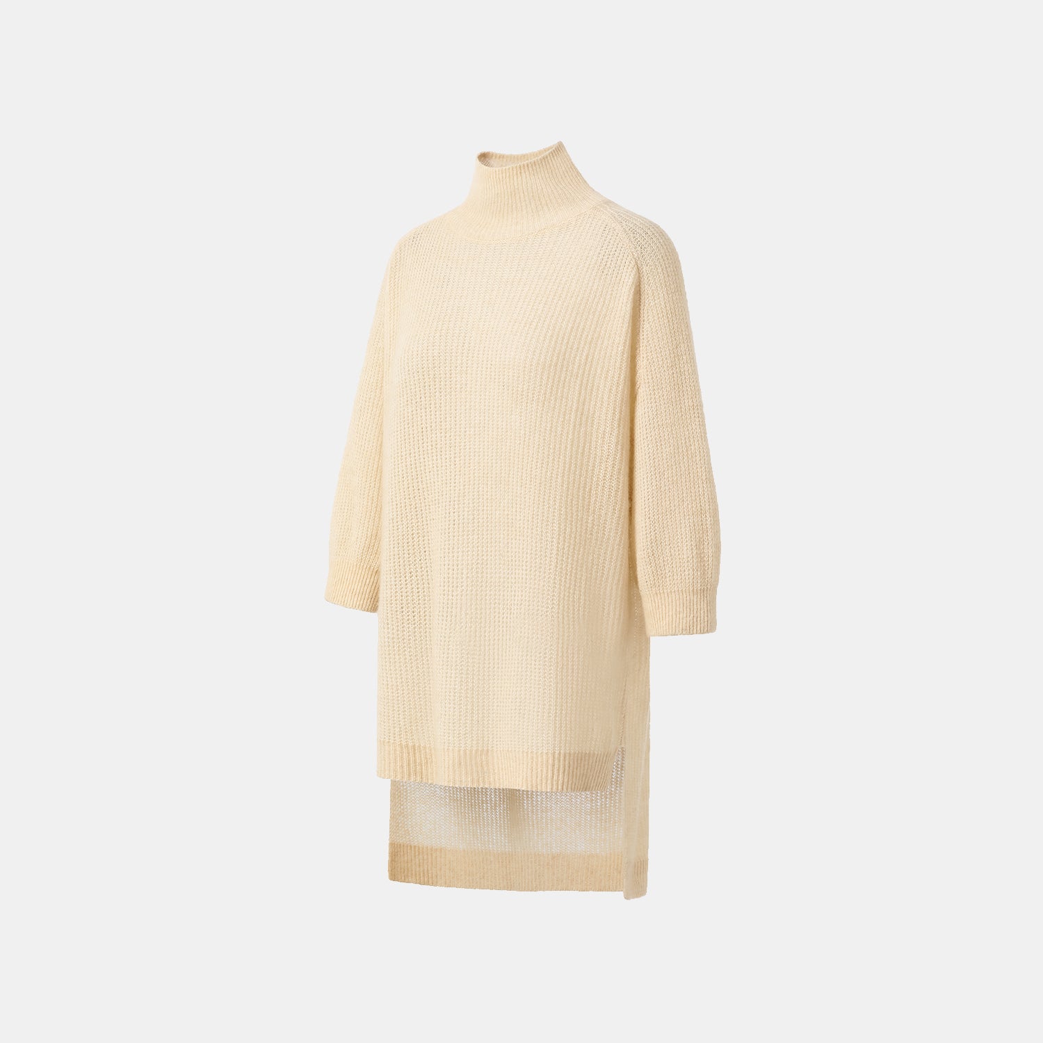 “Autumn Diary”真絲喀什米爾中高領長版上衣—Vanilla Cake