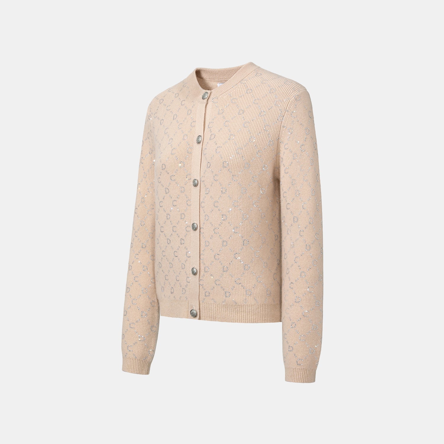 “Autumn Diary” 100% Cashmere立體鑽飾Monogram嵌花針織外套—Almond Cream杏仁奶霜