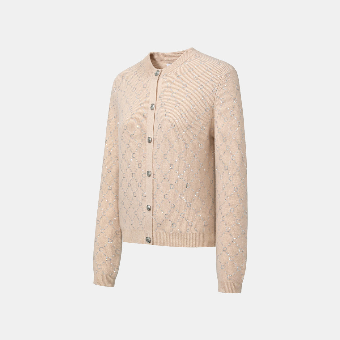 “Autumn Diary” 100% Cashmere立體鑽飾Monogram嵌花針織外套—Almond Cream杏仁奶霜