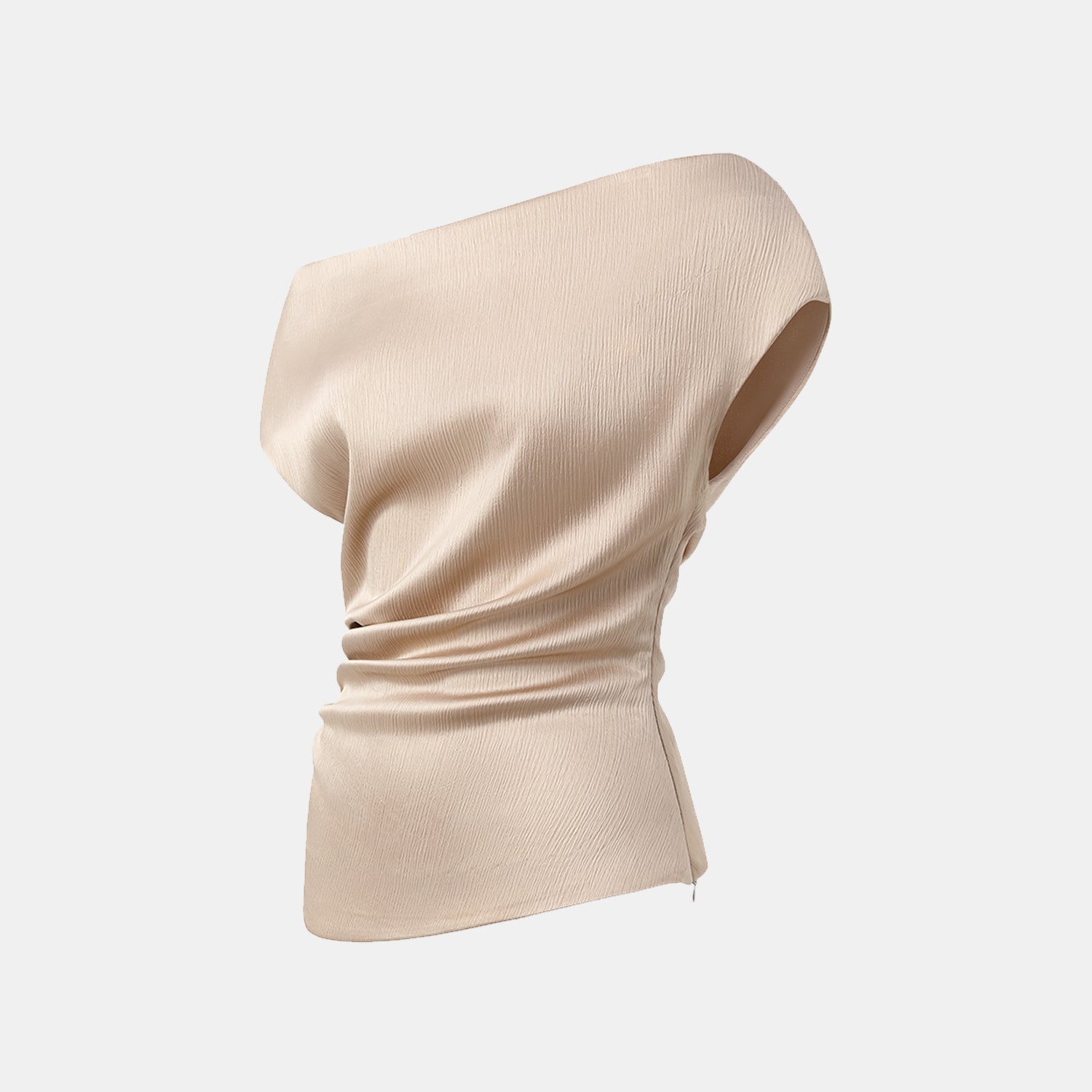 “Easy Go Chic” 韓國壓褶工藝面料斜肩上衣—裸金