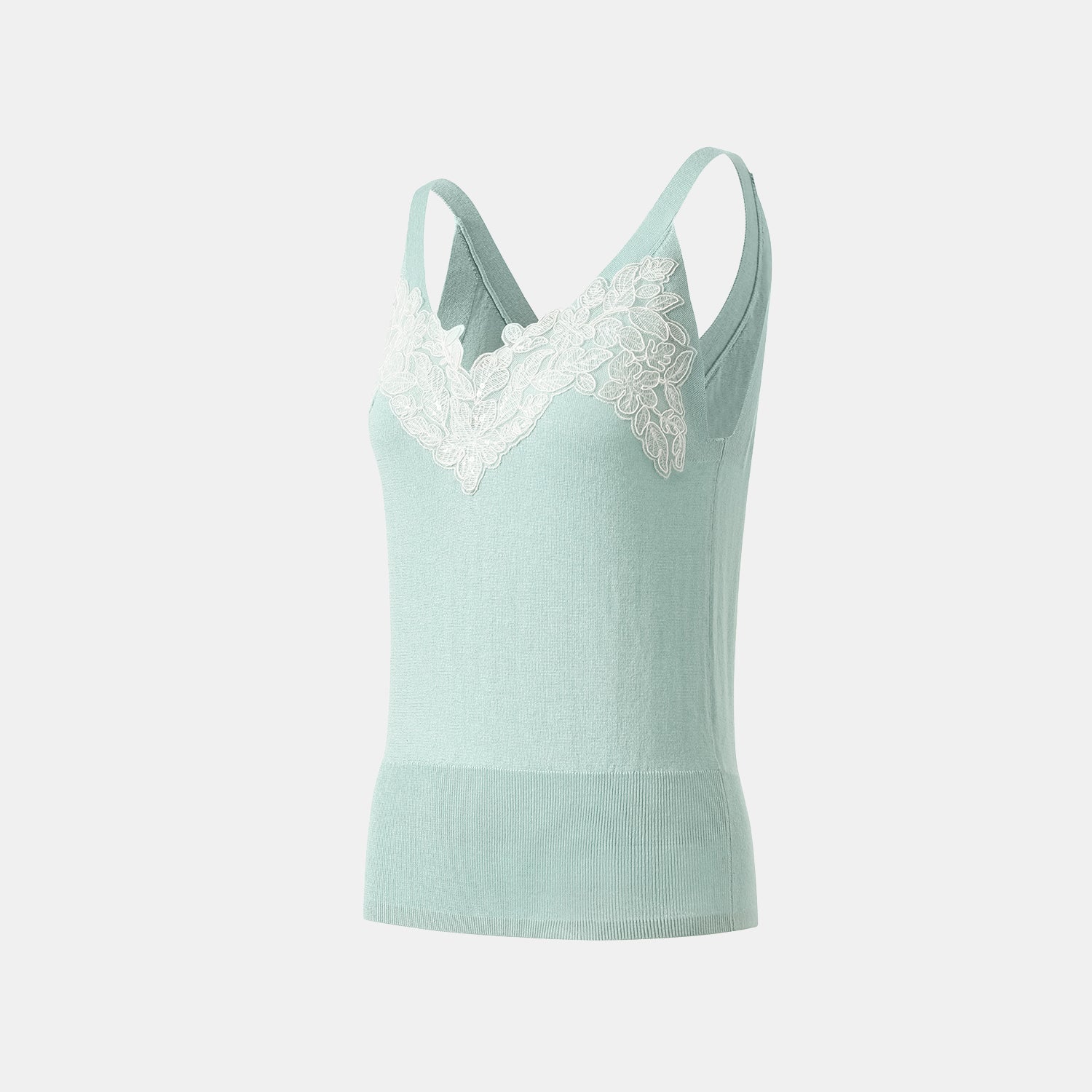 “Spring diary.” 魚骨蕾絲Silk Cashmere真絲喀什米爾針織背心—Mint