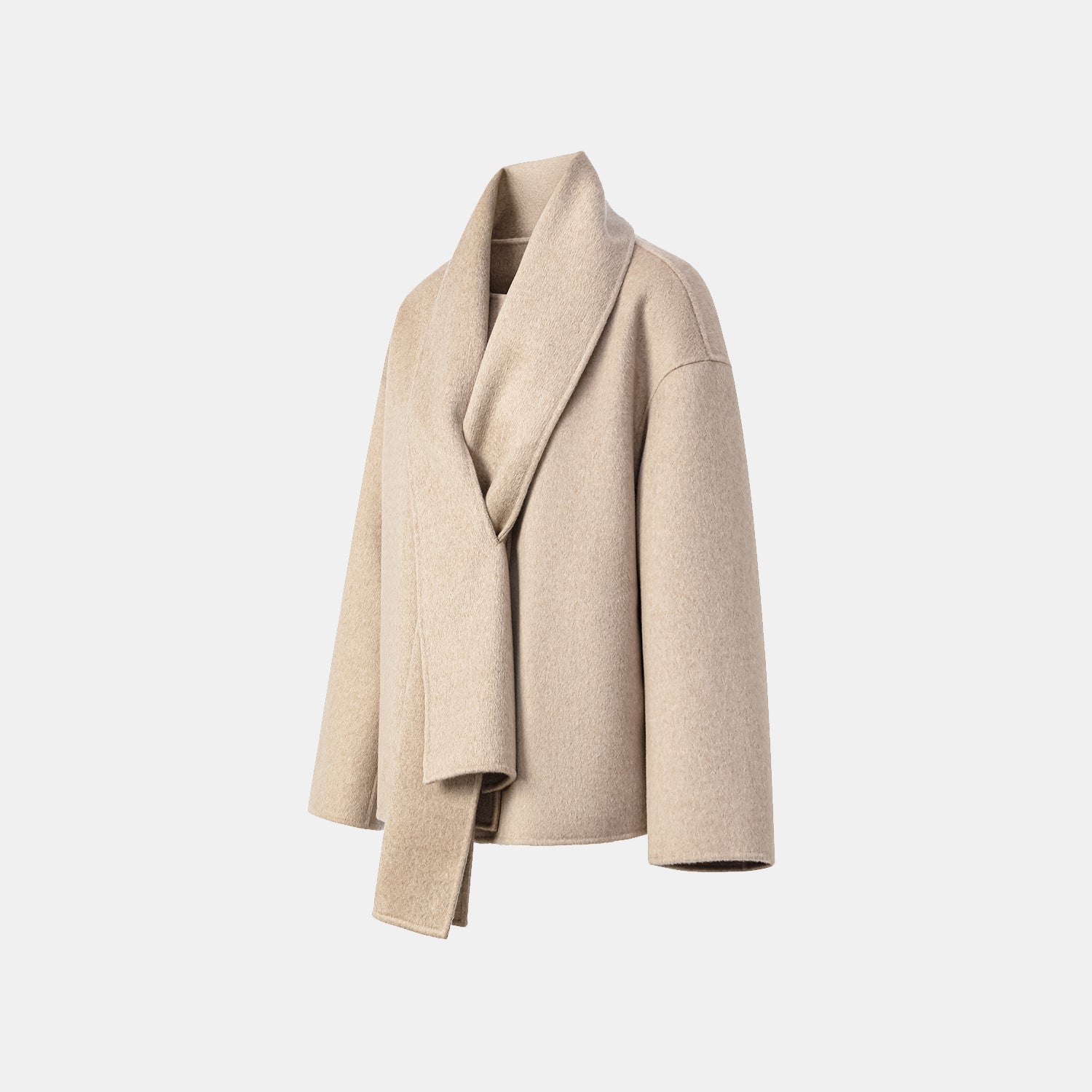 “Winter Diary” 100%Cashmere 雙面長絨工藝圍巾短大衣—燕麥